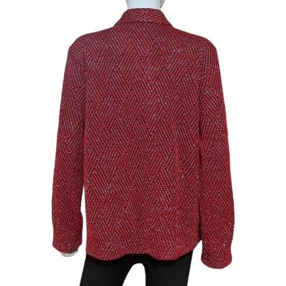 Alfred Dunner Red w Silver Lurex Thread Full Zip Jacket , 8 - Picture 4 of 7
